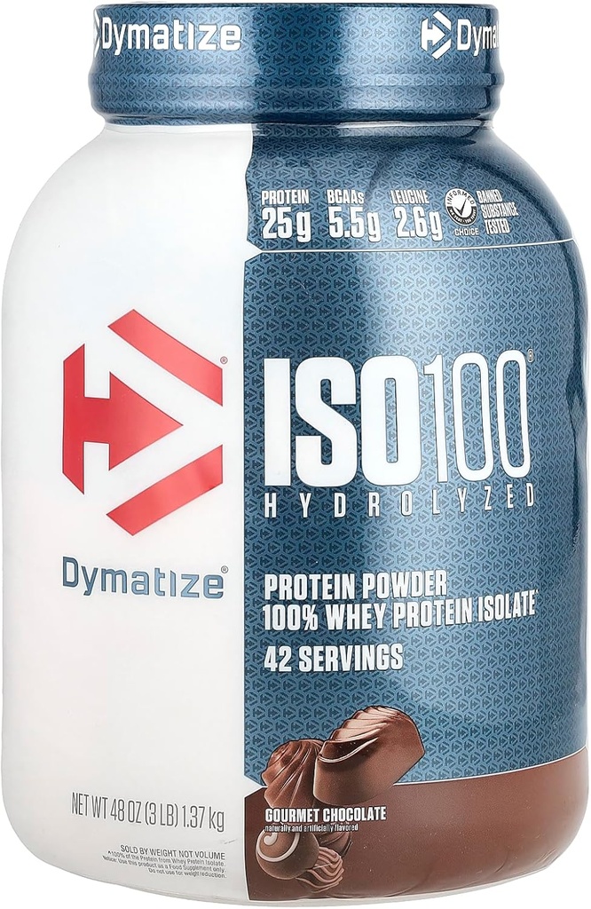 Dymatize ISO100 Hidraliziran, 100% izolat sirotkinih beljakovin, gurmanska čokolada, 3 lb (1,37 kg)