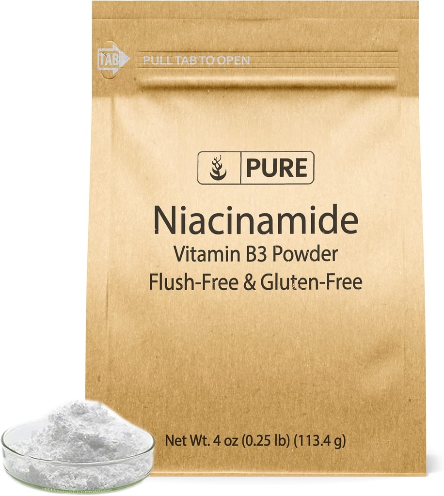 Čiste sestavine Niacinamid 4oz Flush-free, Gluten-free
