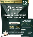 Nutrition On The Go Whey Protein Isolate Packets with Creatine – 25g Protein + 5g Kreatin – Enosmerni Travel Protein Powder – Vanilla (15-Pack)