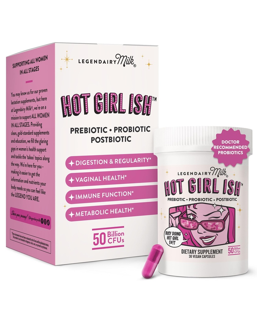 Legendy Milk Hot Girl IshTM - Dnevni probiotiki za ženske s 50 milijardami CFU - ženski probiotični dodatek z 20 probiotičnimi sevi, prebiotiki in postbiotiki za prebavne, črevesne in imunskega zdravja