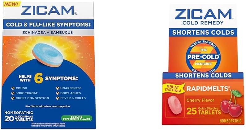 Zicam Cold & gripa Simptomi 20 Tablete Hladno Remedy Cink Rapidmelts 25 Število homeopatskih hladno skrajšanje svežnjev