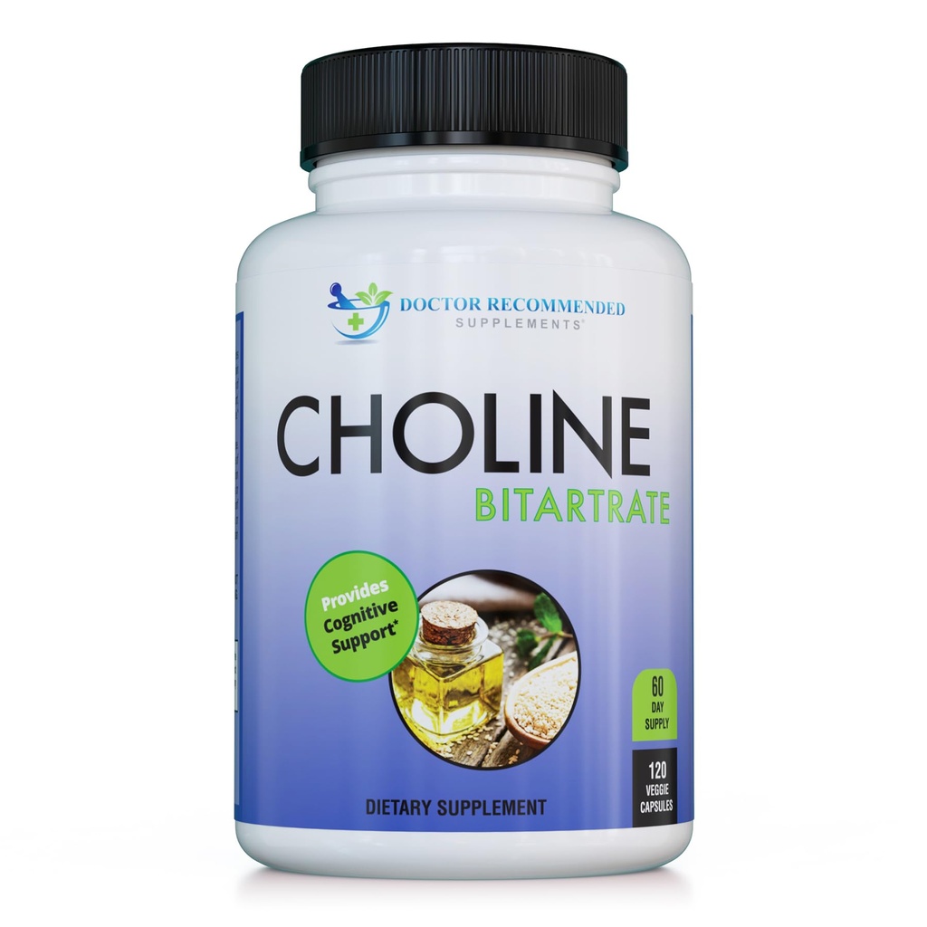 Premium Choline - 500 mg - 120 Veggie Kapsule - by DOCTOR PRIPOROČANI DOPOLNILI - podpira kognitivno zdravje, spomin in več