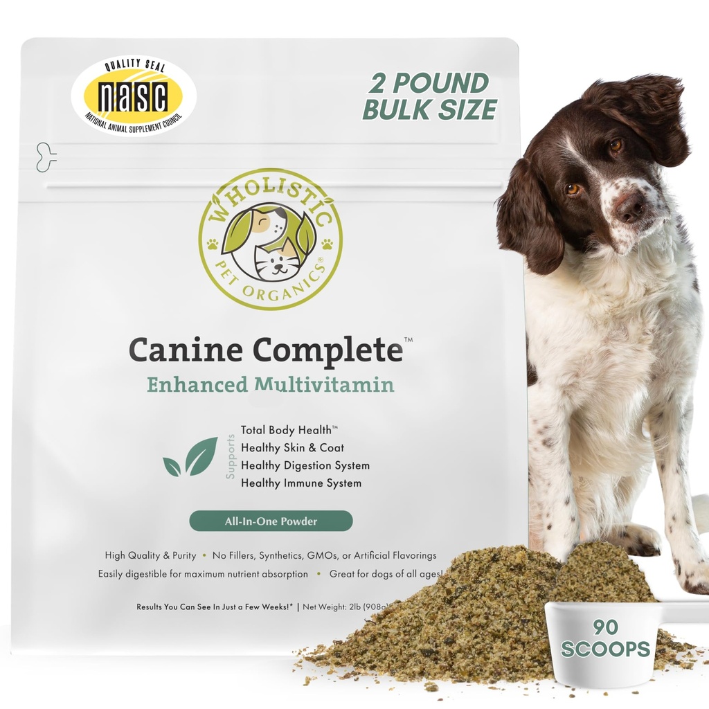 Wholistic Pet Organics Canine Complete - Dog Multivitaminski prašek - 2 Lb - Dnevni pasji vitamini in dodatki za domače hrane - Imunski sistem, koža, plašč in splošno zdravje - majhna in velika pasma