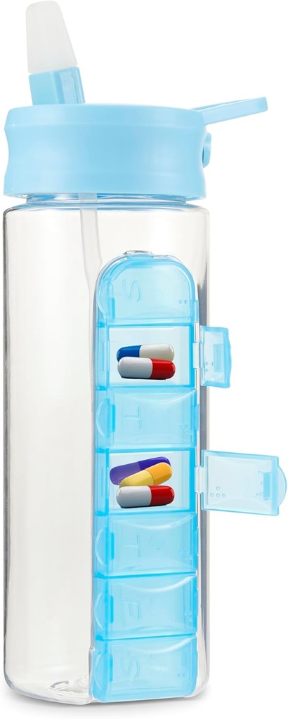 MARS WELLNESS 24 Ounce steklenica vode z tablete za diapozitive, Daily Organizer - 7 Day Medicine Holder, Easy Slide Out Pill Container, Popup Slama za hidracijo