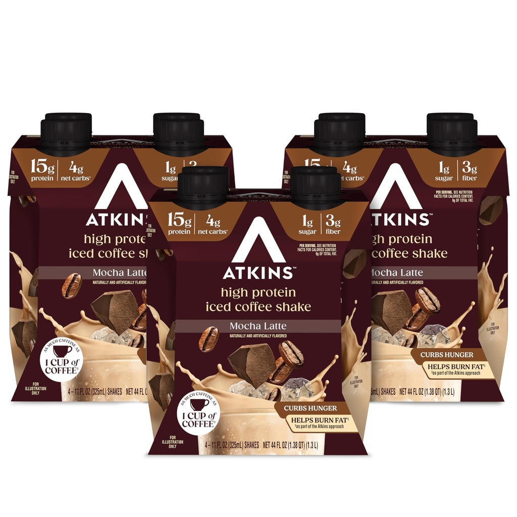 Atkins Mocha Latte Iced Coffee Aroured Protein Shake, High Protein, Nizka Glycemic, Nizki Carb in Nizki sladkor Shake, Keto- Friendly, 12 Pack