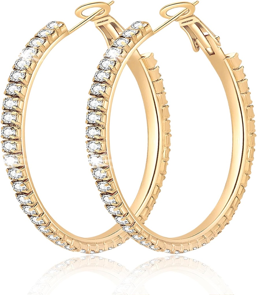 Velika velika 925 Sterling srebrni Hoop uhani za ženske Pave Crystal 14k Plated Gold Hoops Uhani za ženske tanko kubična cirkonija izjava Rhinestone nakit Non Tarnish Hypoallergenic