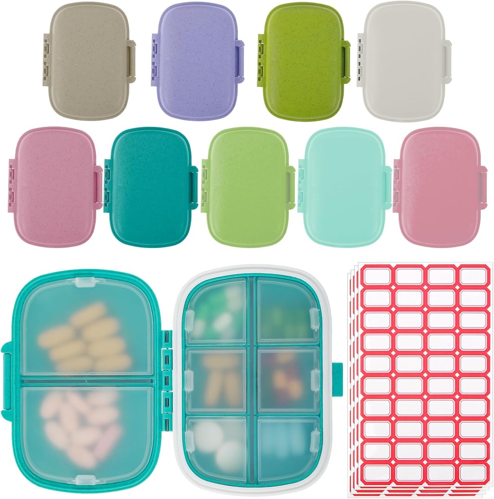 9 Pack Travel tablete Organizator 8 Kompartmenti Prenosne tablete Primer majhne tablete Škatle za žepna zaporka Dnevne tablete Medicina Vitamin imetnik Dispenzer za ribje olje dopolnilno shranjevanje