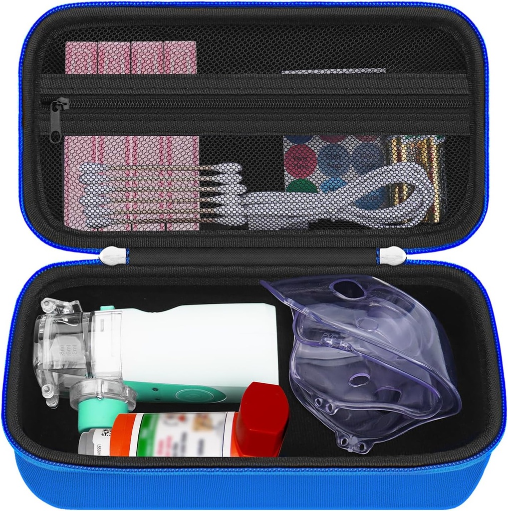HESTECH Hard Travel Care for Asthma Inhaler for Inhaler Spacer, Mask, Inhaler Imetnik Astma Bag z mesh Pocket for Saline Solution in druge bistvene, modra (samo zadeva)