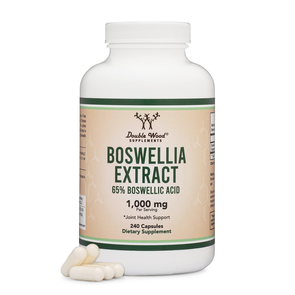 Boswellia Serrata - 240 kapsul (maksimalna jakost 1.000mg od 65% ekstrakta boswellinske kisline) izvlečne kapsule Boswellia (skupni podporni dodatek za skupno zdravje) tretja stranka, testirana z dvojnim lesom