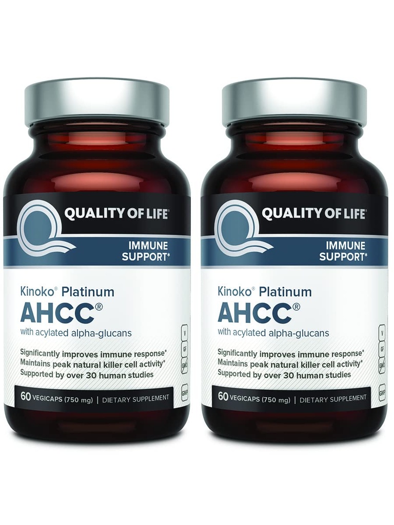 Kakovost življenja AHCC Kinoko Platinum 750 mg – Premium Imunska podpora – pakiranje po 2, 60 stekleničk