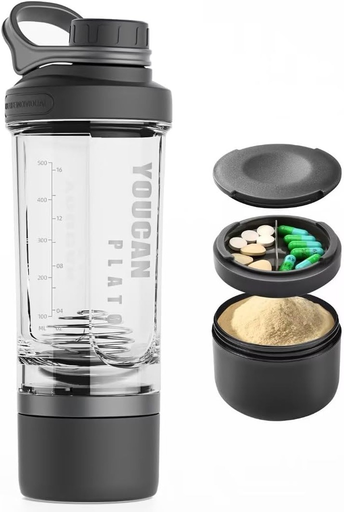 21oz Protein Shaker steklenica s praškom shranjevanje Container-Shaker pokali za proteine Shakes-pred vadbo steklenica-Mixer Cup-Gym Sport steklenica vode -Made s Tritan BPA brezplačno, z žico Whisk kroglice (črna)
