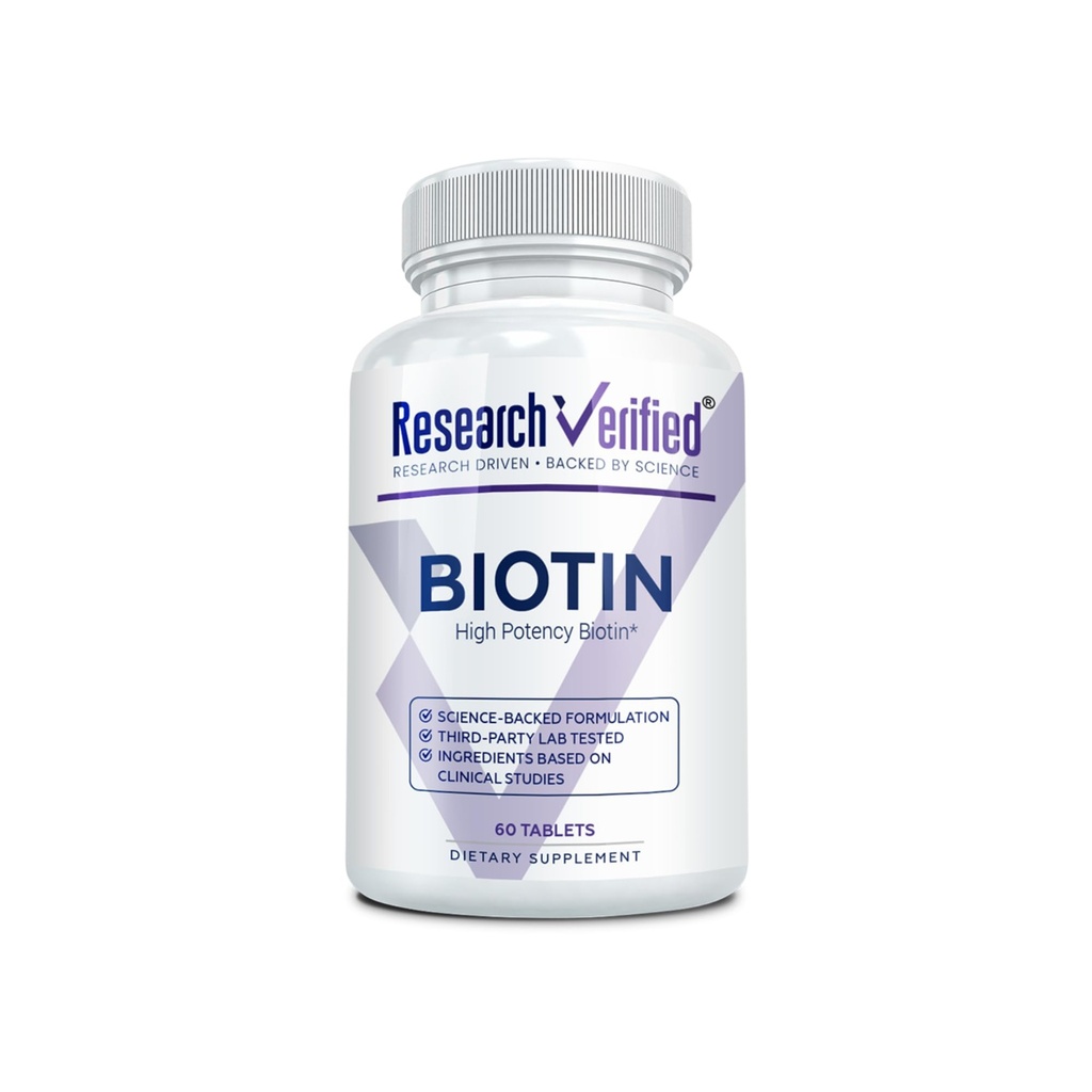 Raziskave Preverjeni Biotin – Pure Biotin Dodatna moč 10.000mcg za izboljšano zdravje las, kože in nohtov - 60 Veganske tablete, Made in USA