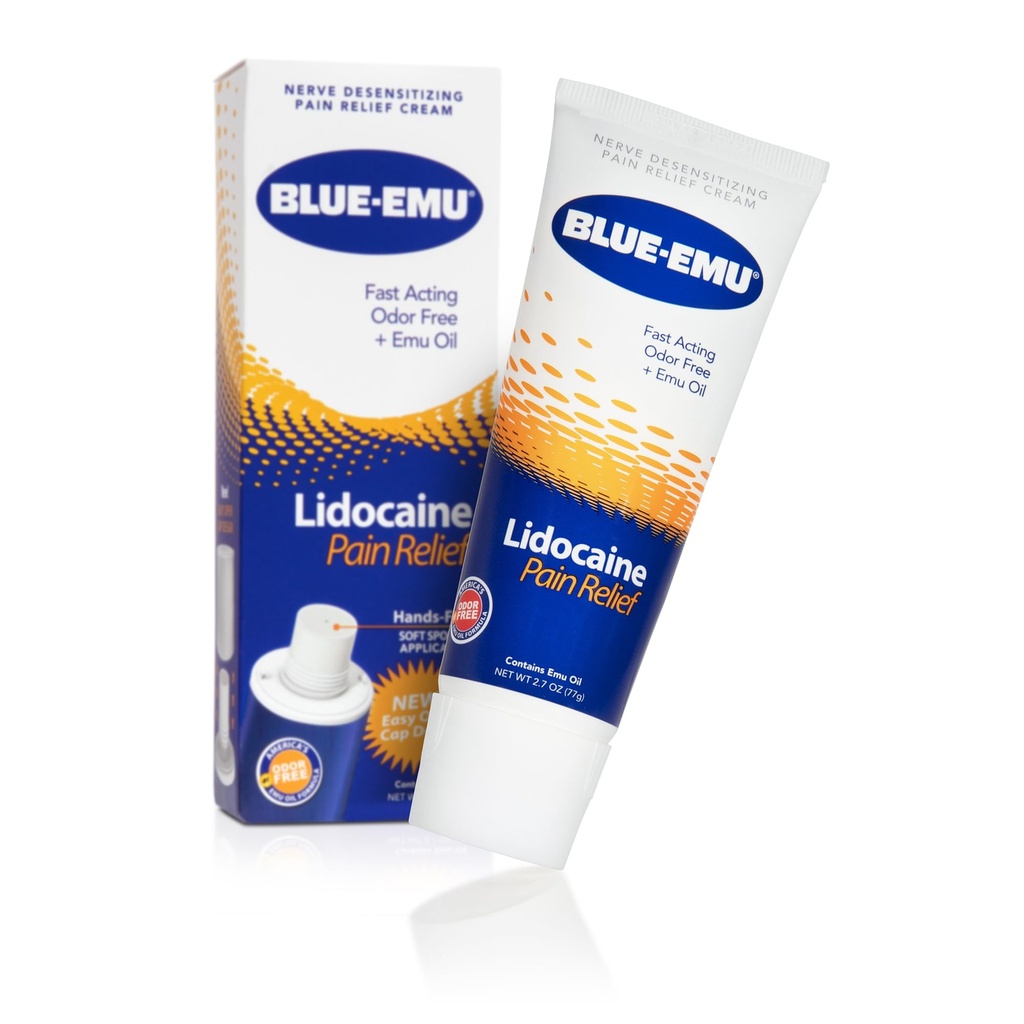 BLUE-EMU Lidokain Pain Relief krema za hitro, Numbing Relief, 2,7 Oz, 1 pakiranje
