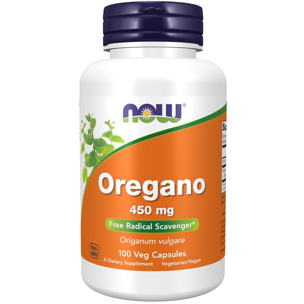NOW Foods Supplements, Origano (Origanum vulgare) 450 mg, Free Radical Scavenger*, 100 Veg kapsule
