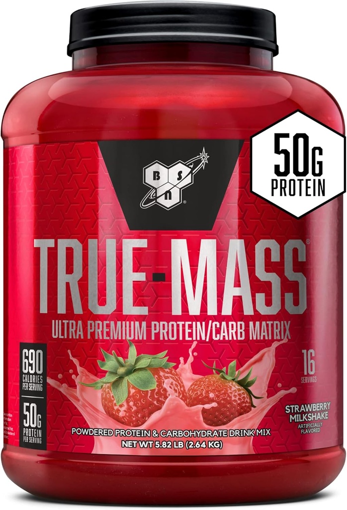BSN TRUE-MASS Hujšanje, Muscle Mass Gainer Protein Powder, Jagodni mlečni napitek, 5,82 funt