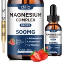 Trojni magnezijev kompleks dodatek-magnezijev glicinat, Citrat, Malate tekoče kapljice 500mg z Ashwagandha, L-teanin, Vitamin B6 za stresno lajšanje, spanje, mišice podpora-rjave jagode aroma