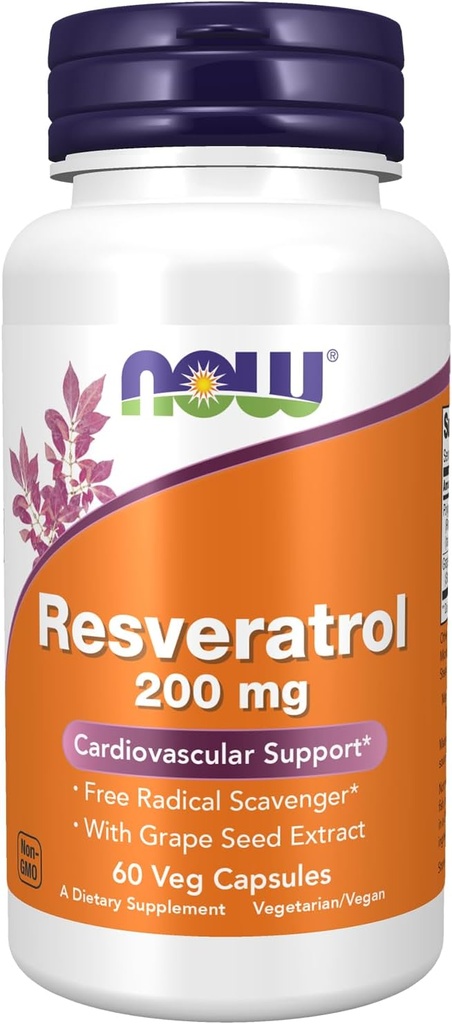 Now Foods Resveratrol 200 mg z ekstraktom grozdnih semen - 60 Veg kapsul
