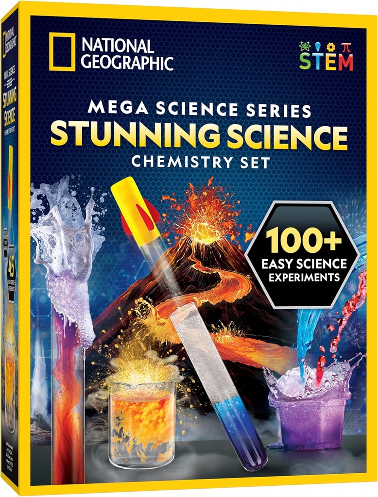 National Geographic Stunning Chemistry Set - Mega Science Kit s 45 Easy Experiments- Naredite vulkan in začetek raketo, STEM Projekti za otroke starosti 8-12, Znanost igrače (Exclusive)