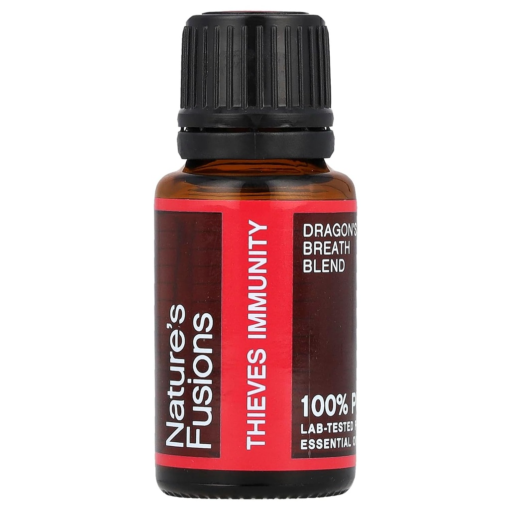 Naravne fuzije Immuniteta Tatovi olja Eterična olja Mešanica - 15 ml - Germ Fighter, Health Guard, Aceite Ratero - Zmajeva dihalna zaščita - Clive, Lemon, Cimet, Eucalyptus, Peppermint, Oregano