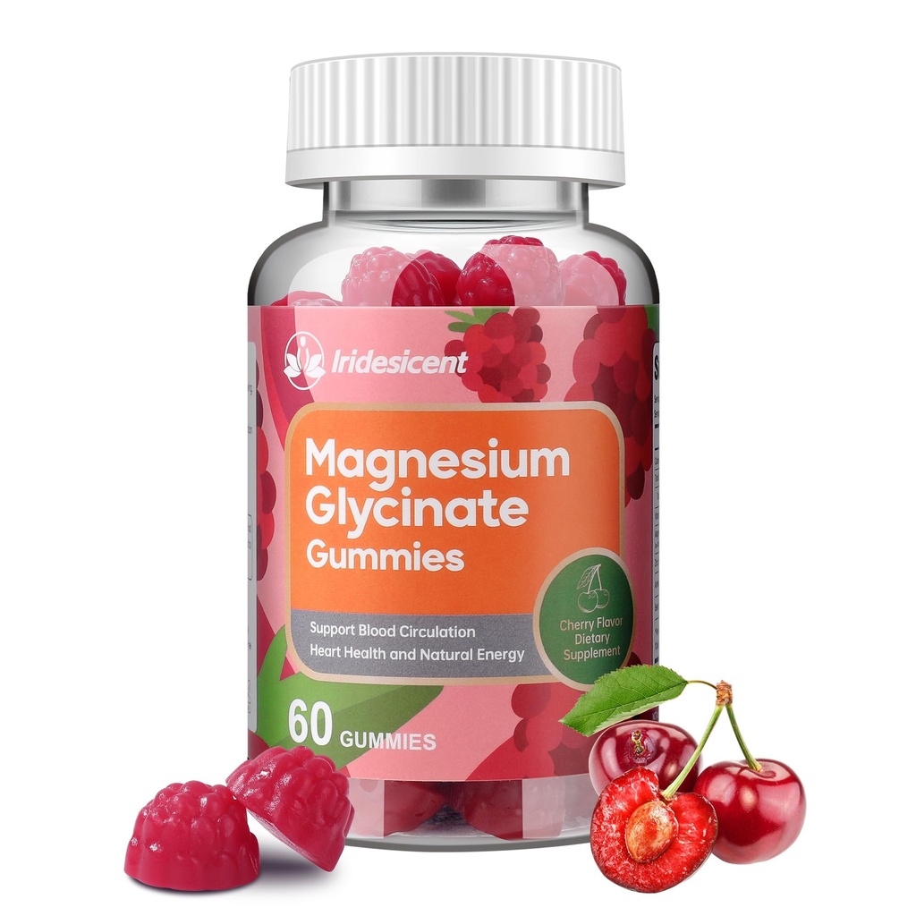 Magnezij Glycinate Gumies 400mg, Sugar Free Magnezij dodatek w/Ashwagandha, cink, Vegan Magnezijev Glicinat dodatek za odrasle - 60 Cherry Gumies