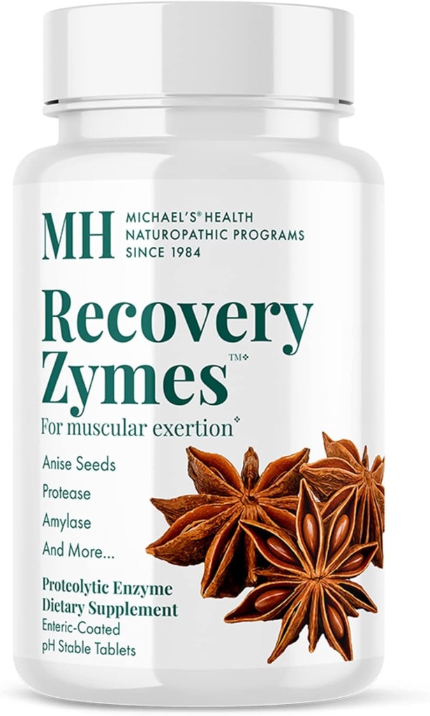 MICHAEL'S Health Naturopathy Programi recovery Zymes - 180 Enteric Coated pH Stable Tablets - Proteolitični Enzyme dodatek - Podpira naravni vnetni odziv - 30 Servis