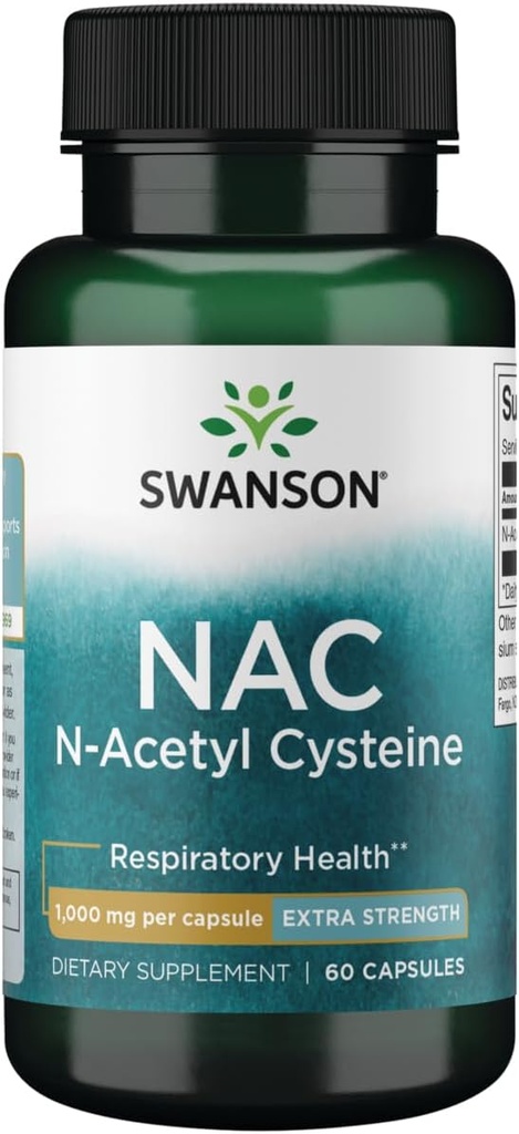 Swanson NAC N-acetil Cistein - antioksidant Podpora dihalnih poti - Aminokisline dodatek 1000 mg 60 kapsul