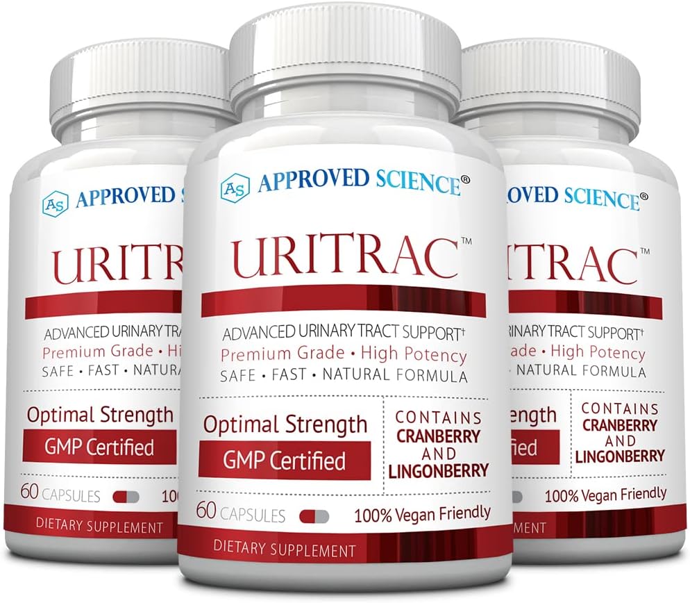 Odobreni Science® UritracTM - Podpora UTI - brusnica, D-mannoza, Lingonberry - Vegansko prijazno - 60 kapsul na steklenico - pakiranje po 3