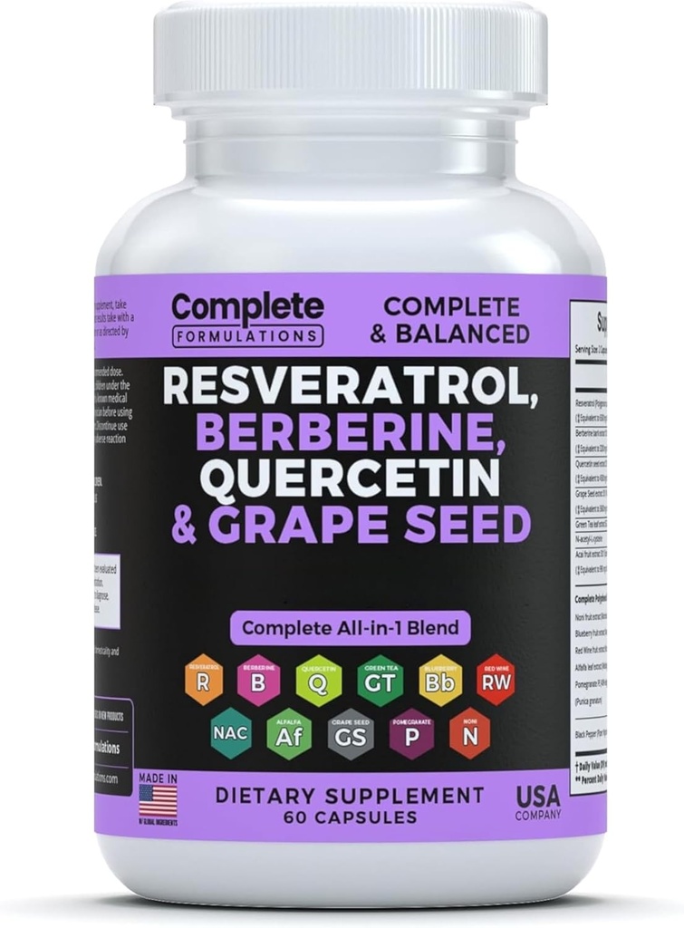 Resveratrol dodatek s Quercetin, Berberine, grozdno seme ekstrakt in polifenol mešanica za zdravje kože, imunske podpore in antioksidant povečanje