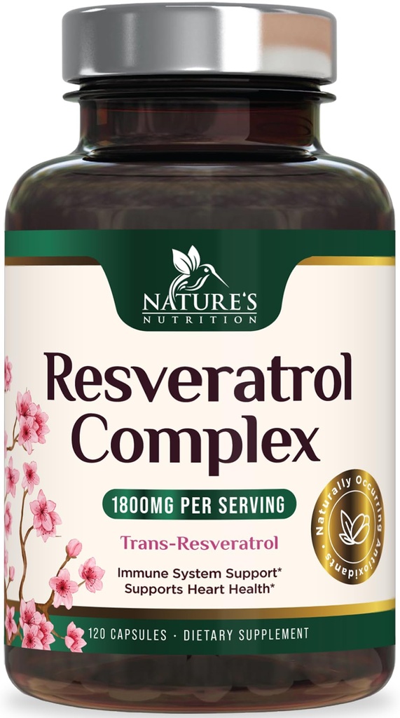 Resveratrol Dodatek 1800mg - Dodatna moč Antioksidanti za zdravo staranje in imunske podpore - Health & Celullar Energy Support - Non-GMO, Biološka uporabnost Trans-Resveratrol - 120 Veganske kapsule