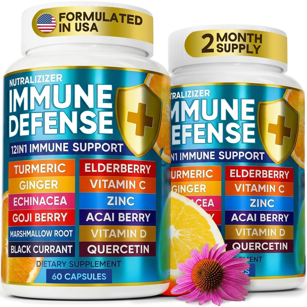 12 v 1 Premium Imunska obramba Vitamini - Imunski dodatek w/vitamin D3 5000 i.e. Vitamin С 1000mg Zinс 50mg - Luxe Izbira za premium Imunska podpora - z Echinacea Elderberry in Ginger - 120 Caps