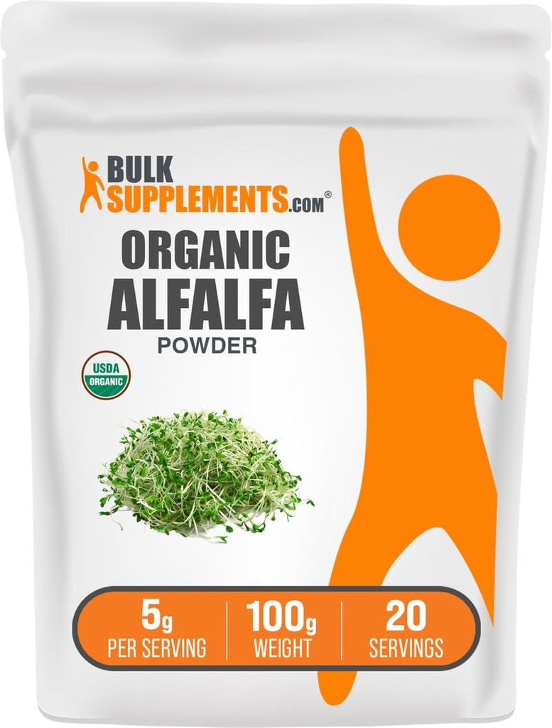 BulkSupplements.com Organic Alfalfa Grass Powder - Alfalfa dodatek, Zelena Superfood Powder - Vegan & Gluten Free, 5g na Serving, 100g (3.5 oz) (Pack of 1)