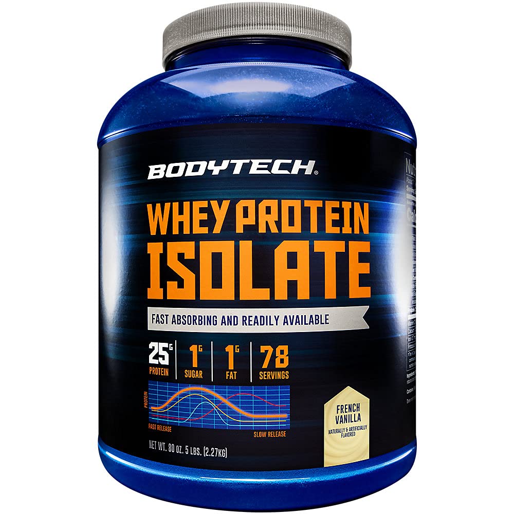 BODYTECH Whey Protein Isolate Powder - s 25 grami beljakovin na serviranje & BCAA - Idealno za post-workout izgradnjo mišic in rast, Vsebuje mleko in sojo - vanilija (5 funt)