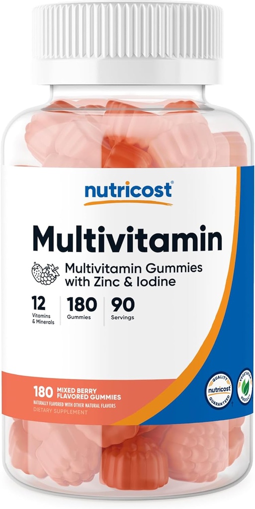 Nutricost Multivitaminski gumiji, 180 Gumijev (mešano jagodno aromo) - 90 Serv, Gluten Free, Non-GMO in vegetarijansko prijazno