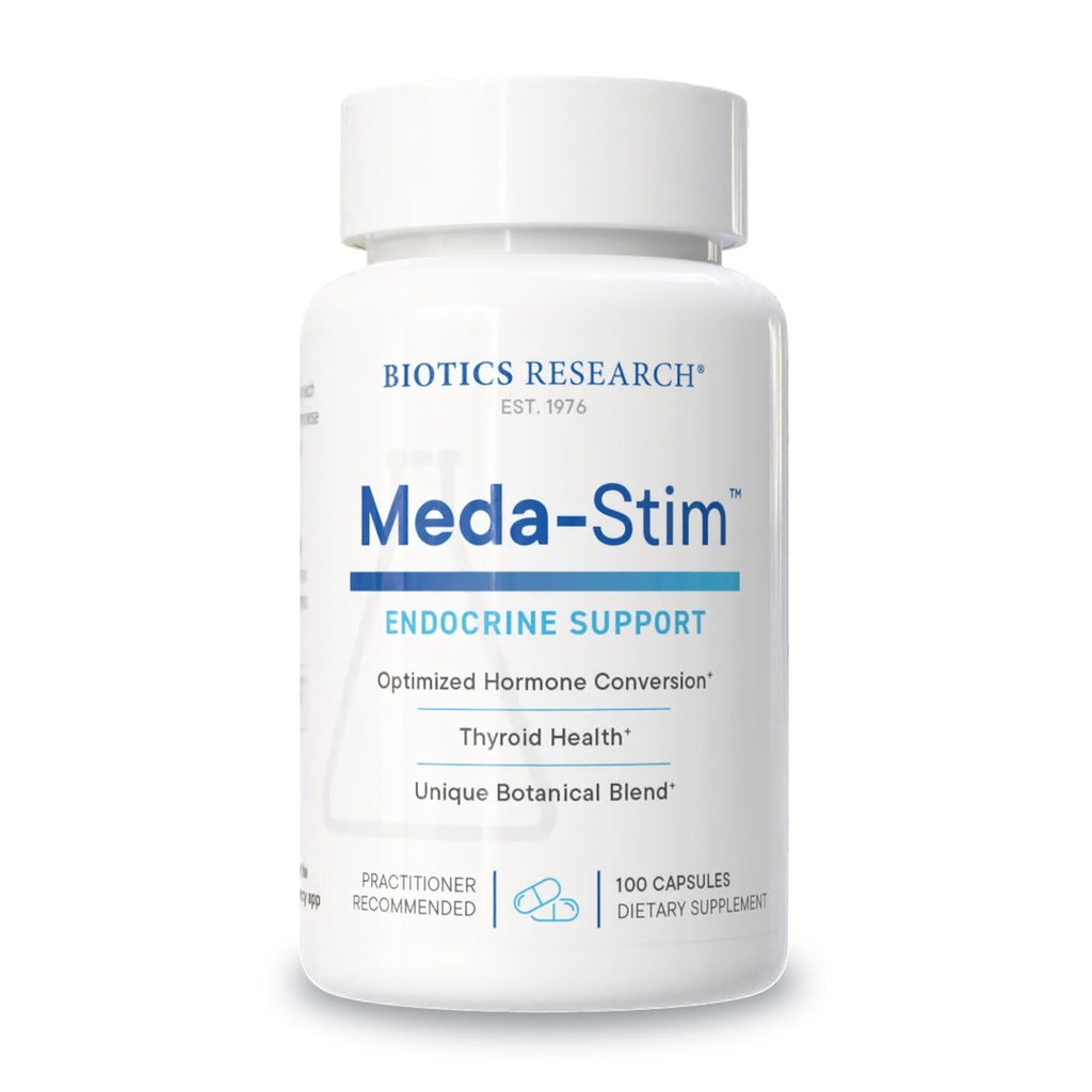 Biotics Research Meda Stim Support Endokrine Function, Nutritional Support for the Thyroid Gland, Health T3, T4, Thyroksin Levels, Metabolic Health, Vsebuje jodin, selen, magnezij, 100 kapsul