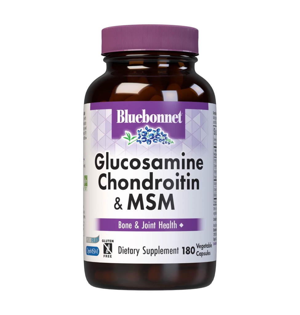 Bluebonnet Nutrition Glukozamin Chondroitin Plus MSM, glukozamin, hondroitin sulfat, vitamin C & OptiMSM, zdravje kosti in sklepov, ne GSO, brez glutena, brez soje, mleko brez, 180 Zelenjavnih kapsul