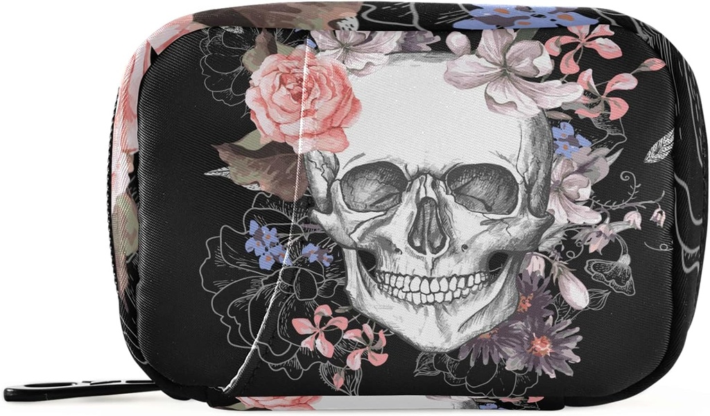 Naanle Watercolor Flower Lobanja tablete Box 7 Day Pill Case potovalne tablete Organizator vrečka z Zipper Prenosni tedenski primer Kompaktna velikost za vitamin dodatek imetnik