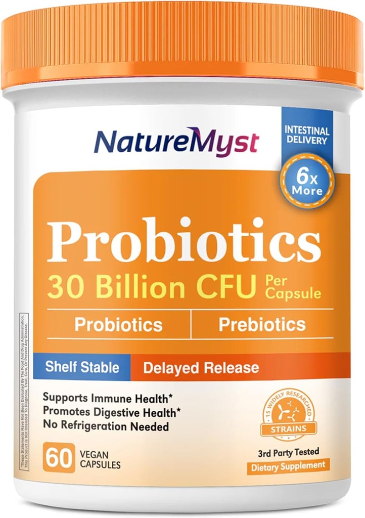 Probiotiki, 30 milijard CFU, 15 sevi, s prebiotiki za moške in ženske, Gut Health, Immune & Digestive Support, Rokavice Stable, Zapoznela sprostitev, 60 Veganske kape