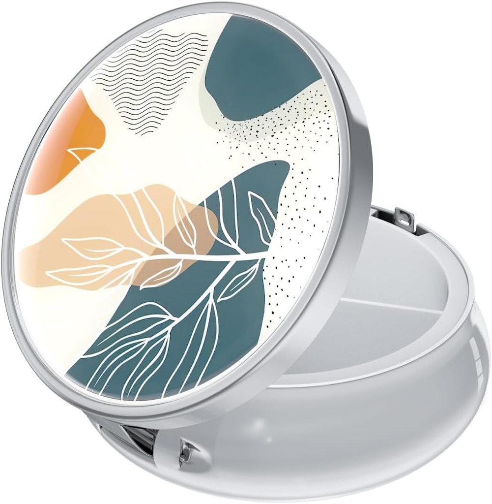 Rouidr tablete Box, 3 Compartment Medicine tablete primer, mala kovinska potovalna medicina škatla za torbico in žep, srebro, Abstract Boho Leaf
