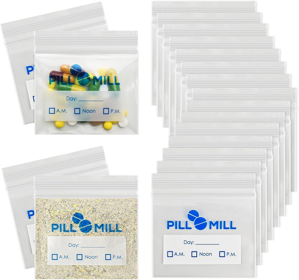 Število tablet vrečke - velikost 3" X 2" 3 Mil – Plastic tablet Organizator vrečke – majhne žepne tablete Baggies – potovalne tablete Pouch– Dnevni AM PM Medicine Skladiščne vrečke – Zaklepanje tablet zabojnik (100-Pack)