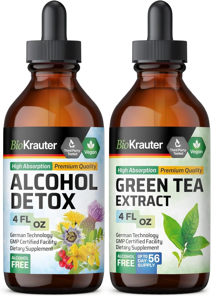 BIO KRAUTER Alkohol Detox Tinkture 4 Fl. Oz. & Zeleni čaj ekstrakt Tinktura 4 Fl. Oz.