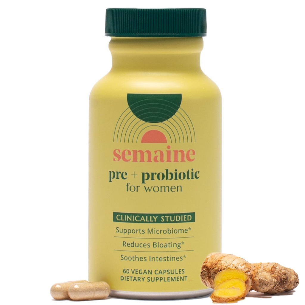Semain Super Powered Prebiotic + Probiotik za ženske, Učinkovita 3- v-1 Multi-Action Formula za Nourish Gut Health, Soothe IBS, Podpora Bloat Relief & Immunity Boost, klinično raziskan (60 ct)