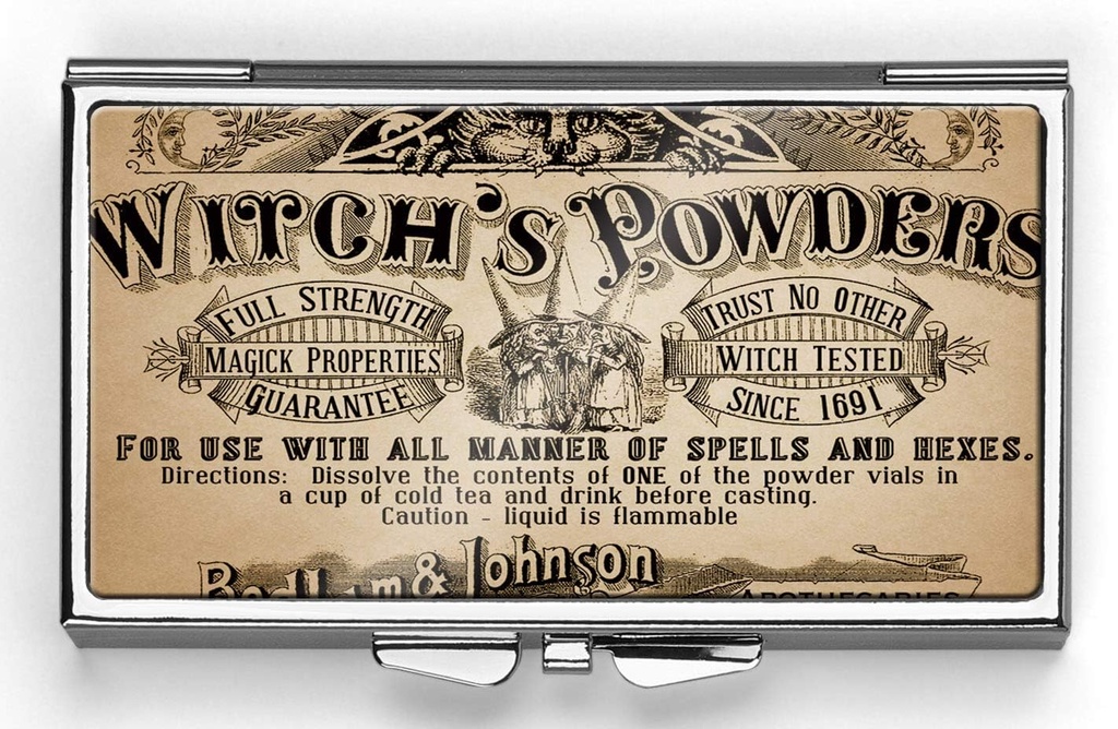 Vintage Witch's Powders Pills Box Compact Rectangle 7 dan Pills Box Primer tablete tablete