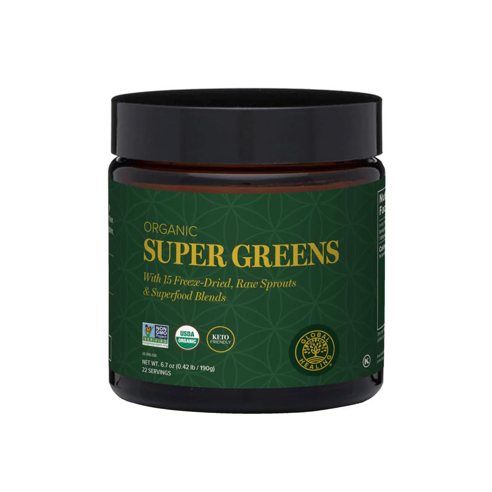 Globalno zdravljenje Organic Super Greens Powder mešanica - Greens Superfood Powder s 15 surovimi celimi sprouti - Delicious Green Juice Smoothie Mix za dnevno prehrano - Ne-GMO, Gluten-free Zeleni dodatki