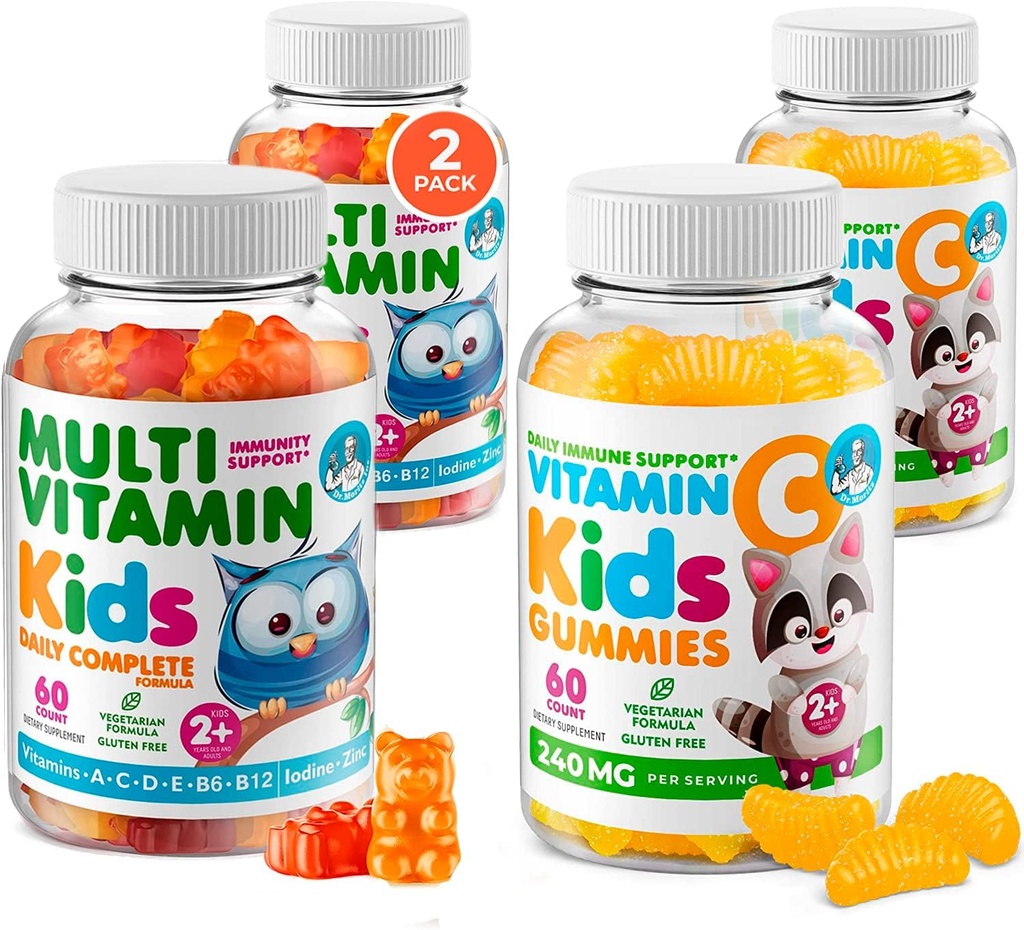 DR. MORITZ Essential Vitamin Pair - Otroci multivitaminski gumijasti paket (60 Count, 2 Pack) z vitaminom C (60 Count 2 Pack)