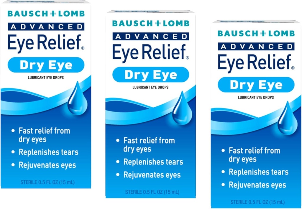 Bausch + Lomb Advanced Eye Relief, maziva kapljice za oči za suhe oči, vlažilna in pomirjujoča, Odporne solze za hitro lajšanje, 0,5 Fl Oz