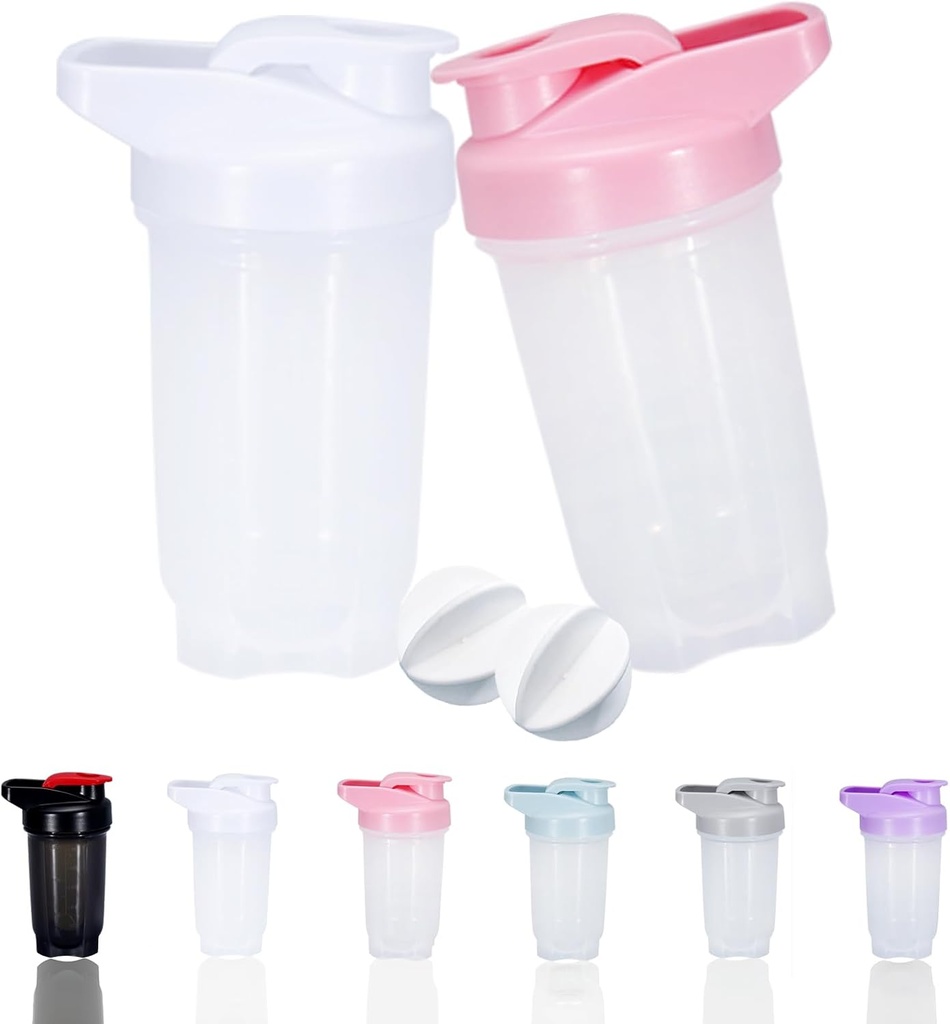 Shaker Steklenica Protein Shakes Cup in 10-ounce/300ML Shaker Steklenica z kroglice whisk, Beljakovine Shakers set,Non-BPA plastike (White+Pink(2PCS))