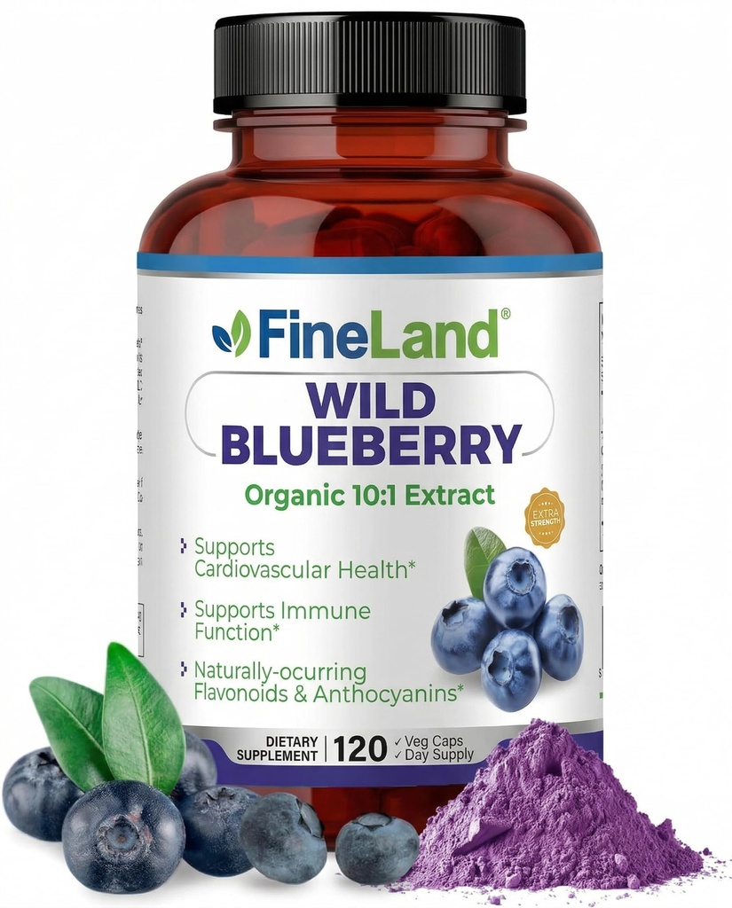 FineLand Wild Blueberry 10:1 Extract, 6.000 mg Jakost, 120 Veganske kapsule, bogata z aromanoidi in antocianini, antioksidant podpora za zdravje možganov in srca, 4-mesečna oskrba, Non-GMO Made in USA