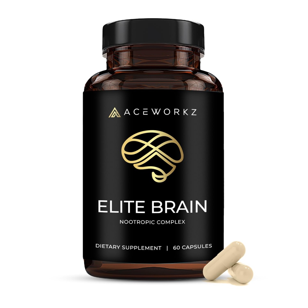 Elitni možgani - nootropični dodatek za fokus, spomin in mentalno jasnost - ALCAR, Lions Mane, ALA, L-Theanin, Vitamin B kompleks - naravna energija, kofein brez (60 kapsul)