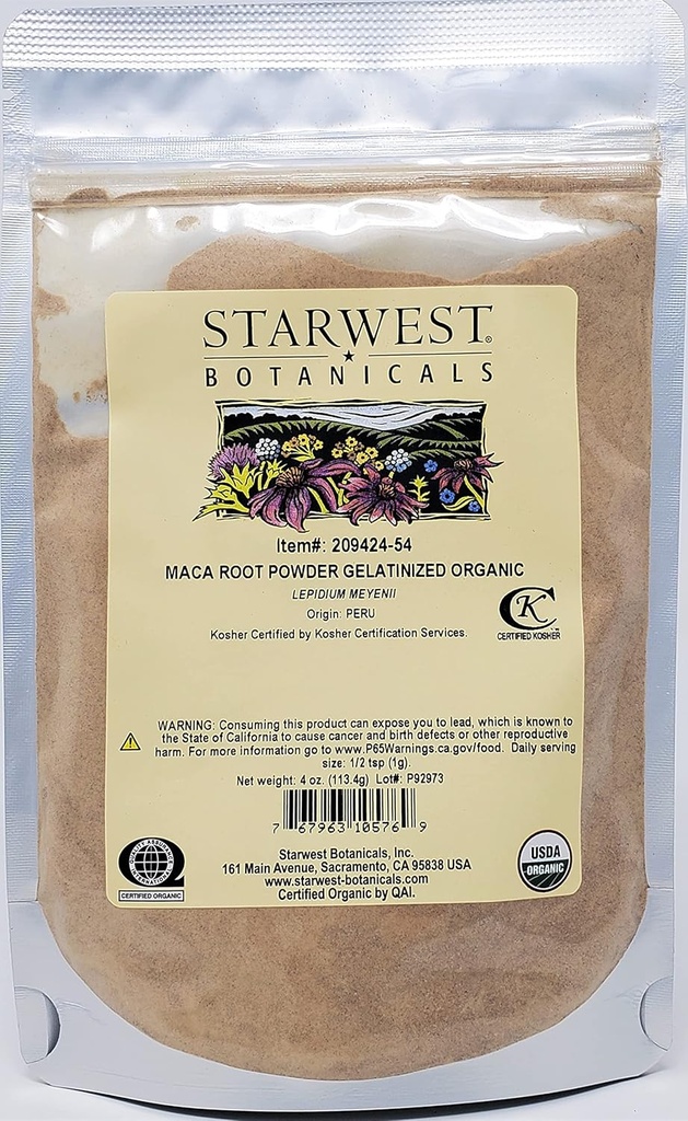 Starwest Botanicals Organic Maca Root Powder (Gelatiniziran), 4 Ounces