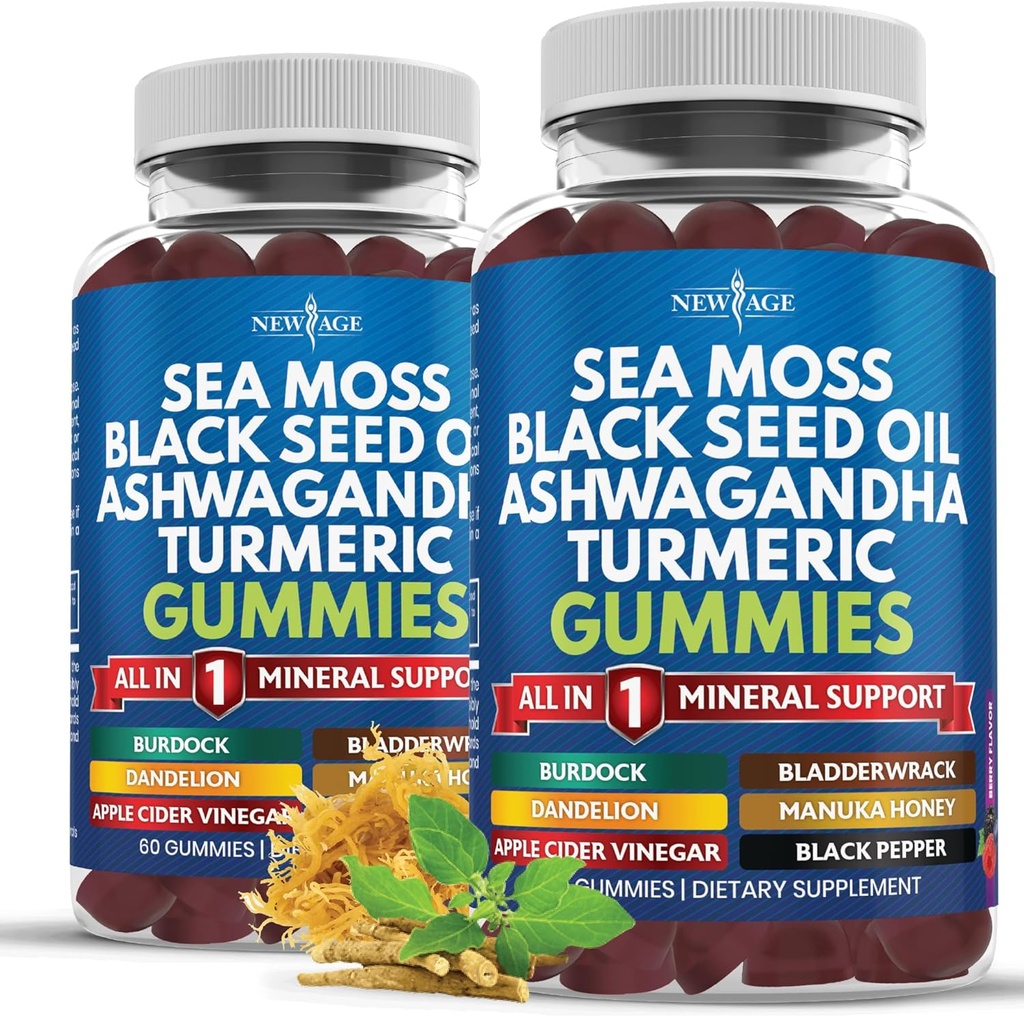 Sea Moss Gumies, Sea Moss, Črno seme, Ashwagandha, Kurkurja, Manuka Honey, ACV, Dandelion, Črna paprika, Burdock, Bladderwrack, Vegan - 120 grof